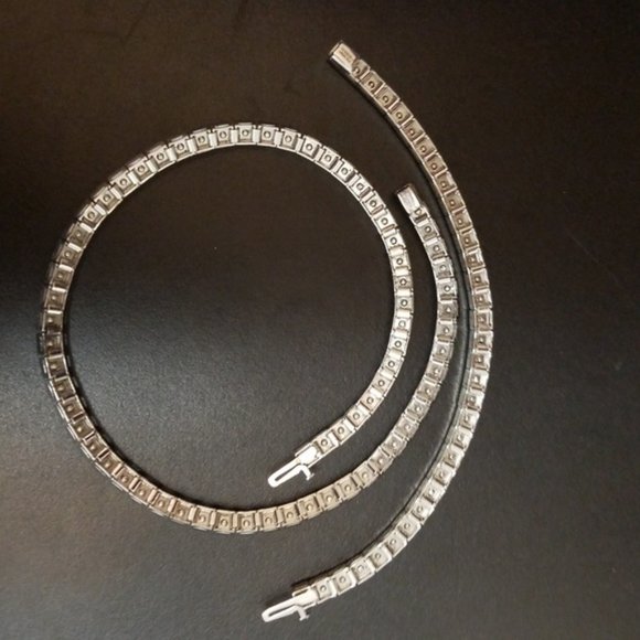 Art Deco Dorsons Sterling Paste Rhinestone Necklace Bracelet Set - Picture 4 of 6